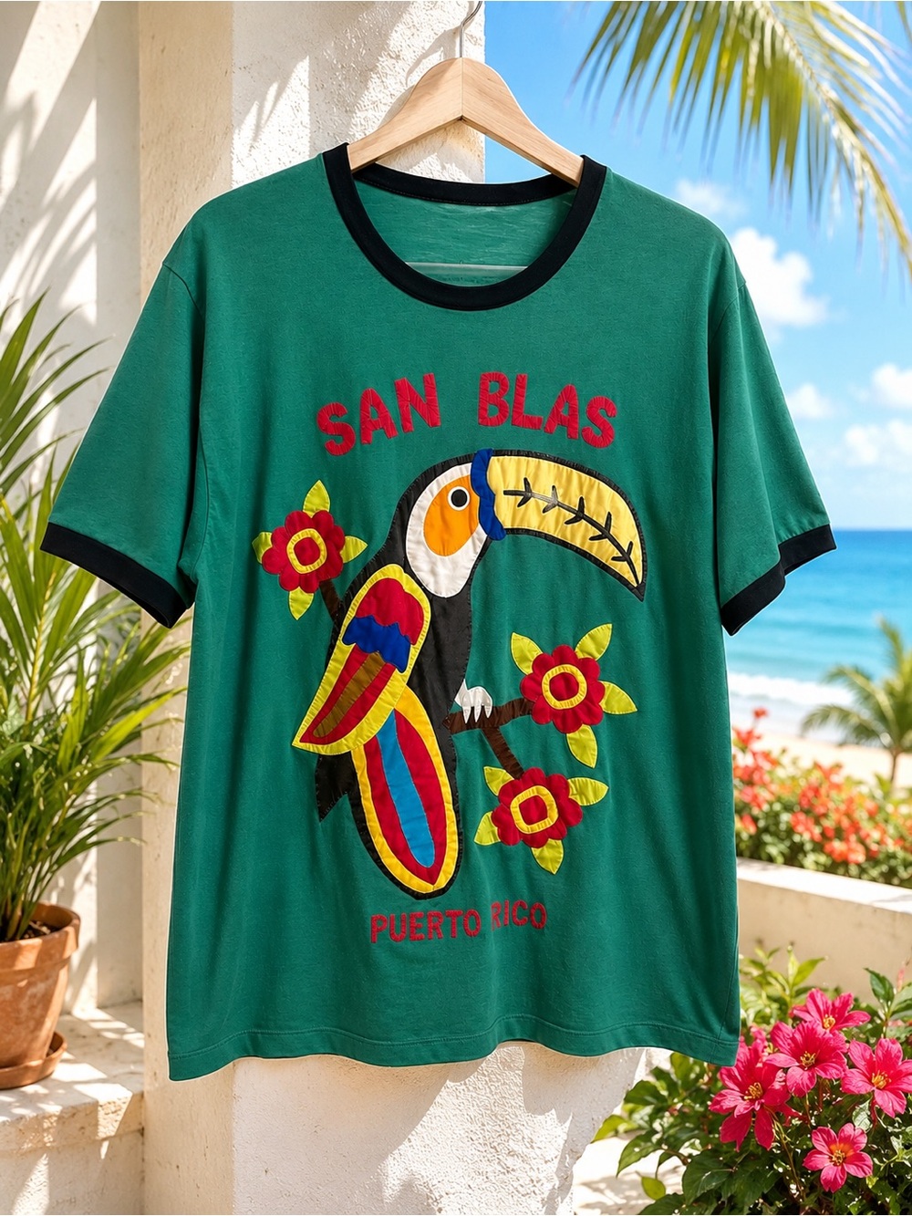 Vintage Puerto Rico San Blas Toucan Appliqué Graphic Tee